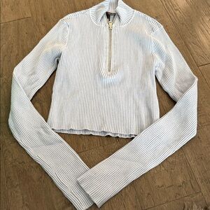 Women's blue Ribbed Quarter Zip Sweater Long Sleeve Size small Mock Neck Crop